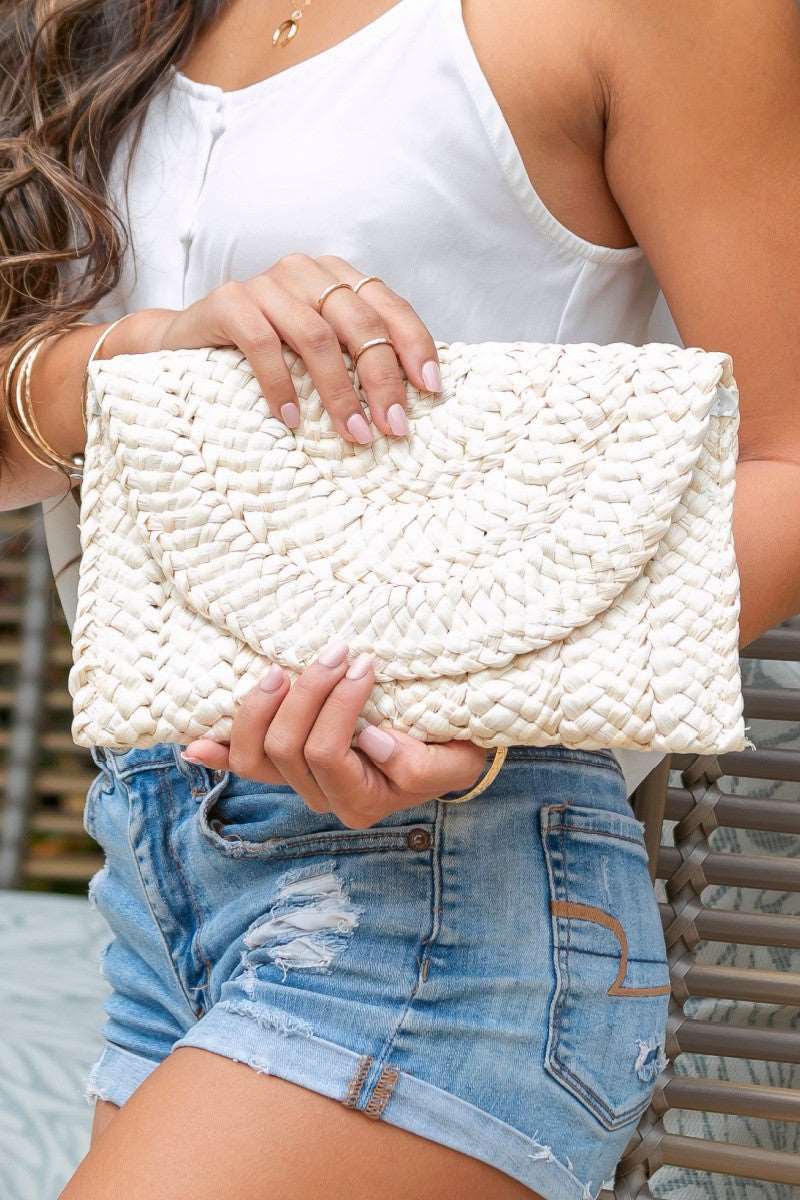 Fold Over Straw Clutch Opal Tides