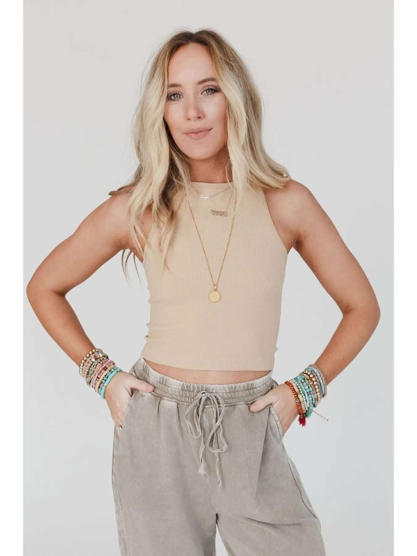 High Neck Racerback Brami- Nude Opal Tides