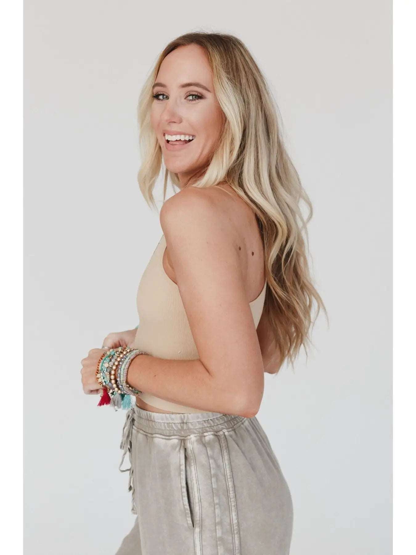 High Neck Racerback Brami- Nude Opal Tides