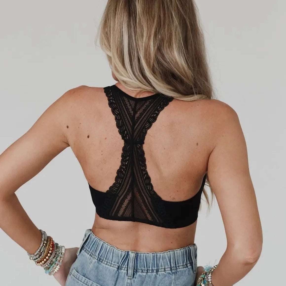 Evermore Seamless Lace Racerback Bralette - Black Opal Tides