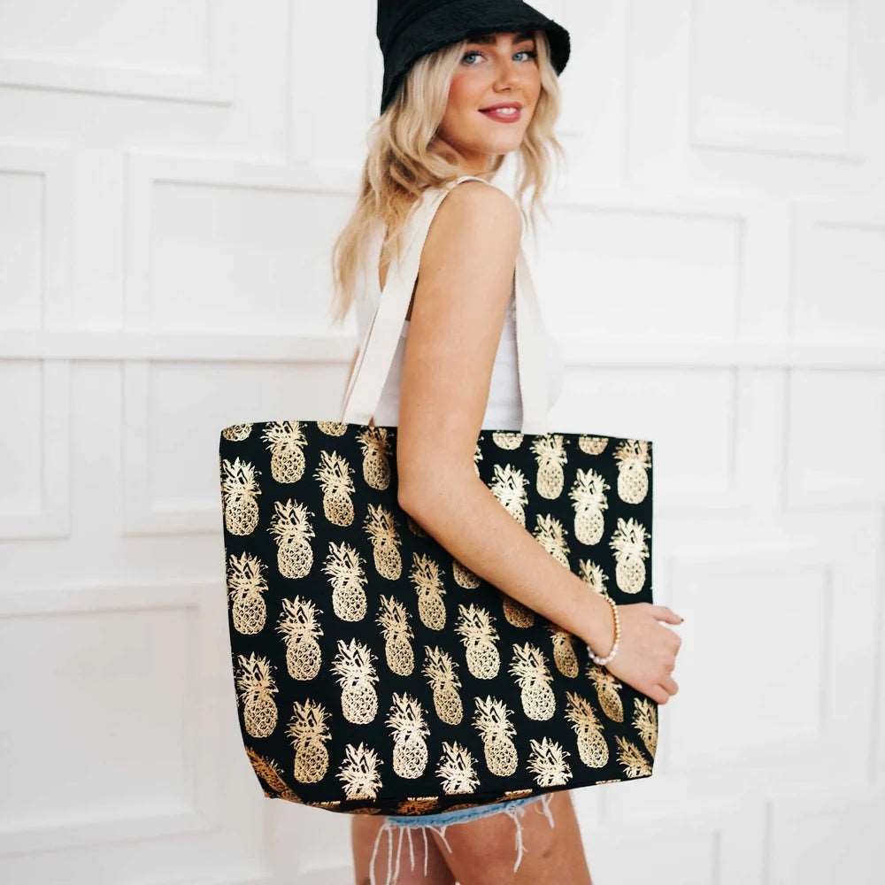 Pineapple Foil Beach Bag Opal Tides