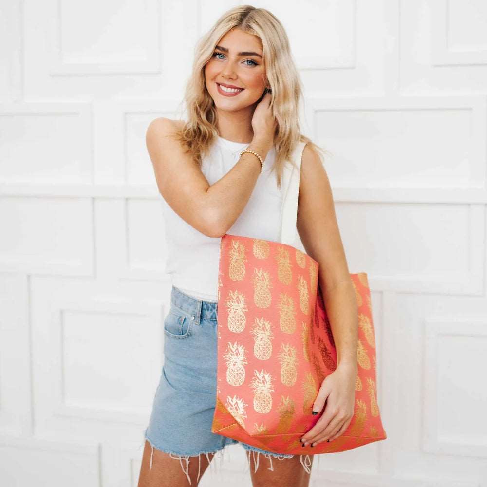 Pineapple Foil Beach Bag Opal Tides