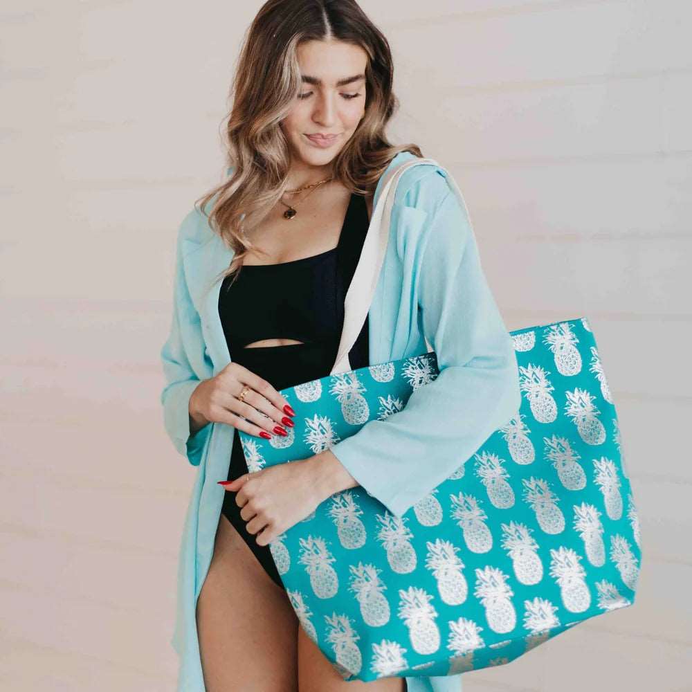 Pineapple Foil Beach Bag Opal Tides