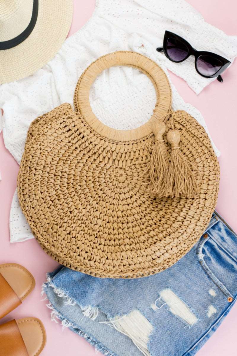 Straw Tassel O-Ring Tote Opal Tides