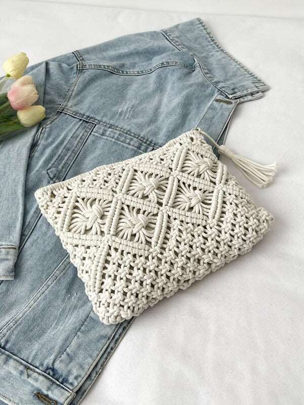 Woven Macrame Beach Clutch Opal Tides