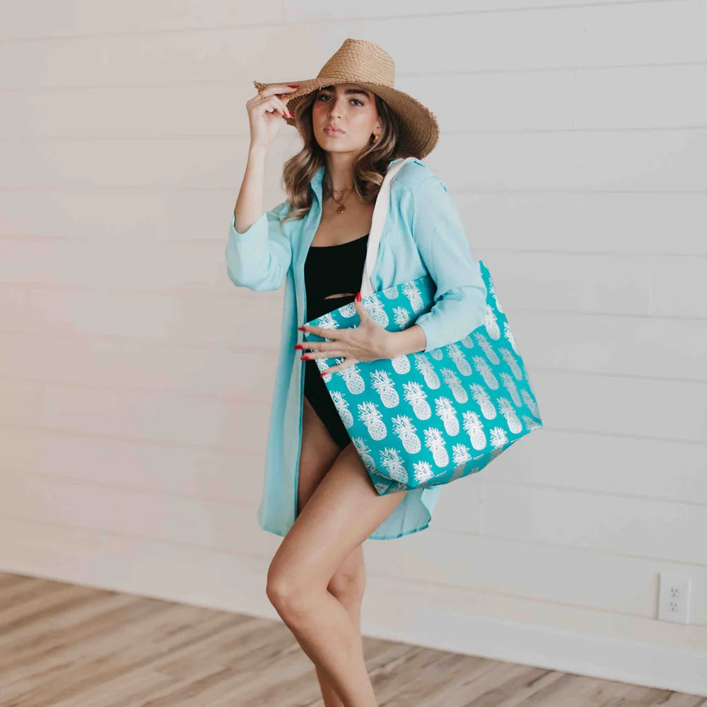 Pineapple Foil Beach Bag Opal Tides